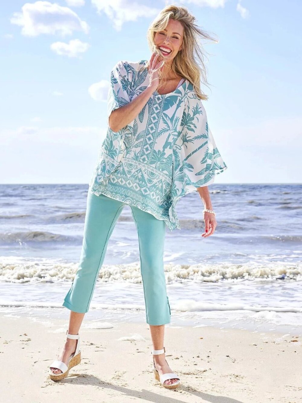Belle by Kim Gravel Coastal Crop Perfect Ponte Pants 8 Seafoam Ankle Zip